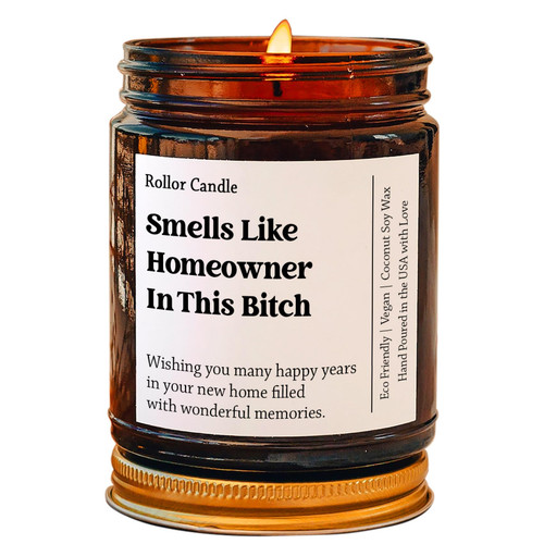 Smells Like Homeowner in This Bitch Coconut Soy Wax Candle, Housewarming Gift, New Homeowner Gift, Closing Gift, 9 Scent Options 4oz 9oz Size Amber Candle