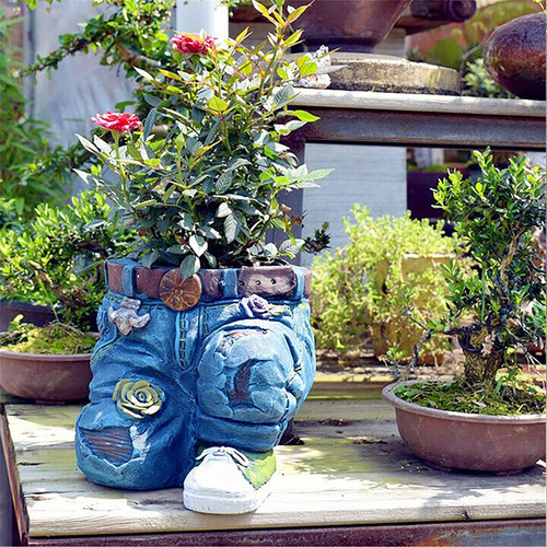 Creative Denim Pants Resin Flower Pot, Flower Planting Pots, Indoor Garden Planters, Planters for Outdoor Plants, Cute Planters, Decorative Resin DIY Flower Pots for Home Lawn Yard Outside Decor (B)