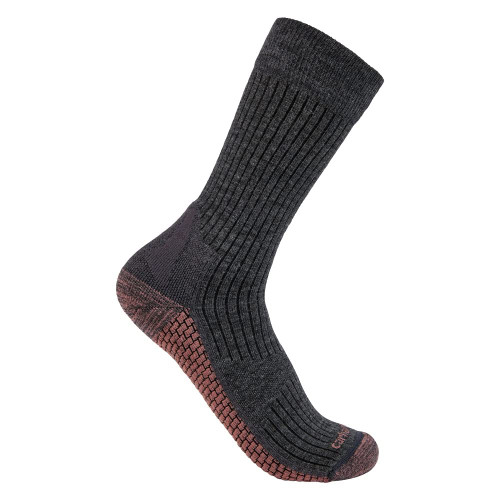 Carhartt Women's Force Grid Midweight Synthetic-Merino Wool Blend Crew Sock, Carbon Heather, Large