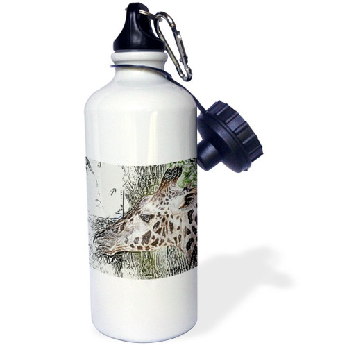 3dRose Giraffe Colored Pencil Style Animal Jungle Sketch-Sports Water Bottle, 21oz , 21 oz, Multicolor