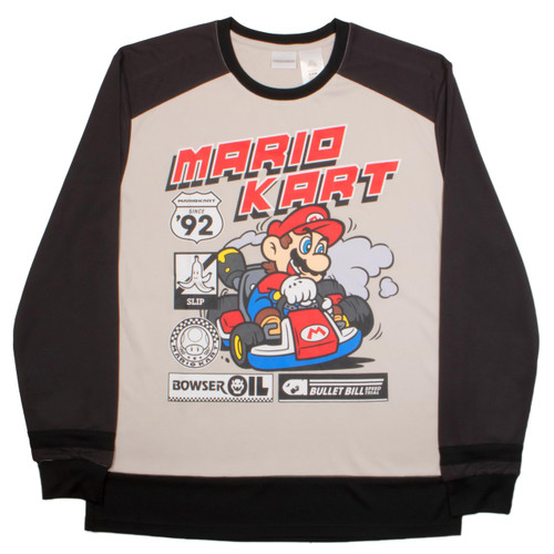 Nintendo Super Mario Bros Mario Kart Drift Mens Long Sleeve T-Shirt Hockey Jersey Style (Medium, Grey/Black) Nintendo Super Mario Bros Mario Kart Drift Mens Long Sleeve T-Shirt Hockey Jersey Style (Medium, Grey/Black)