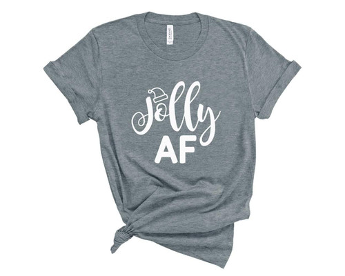 Christmas Shirt. Jolly AF T-Shirt. Funny Christmas Tshirt. Unisex Shirt Great for Women and Men. (Heather Grey, Large)