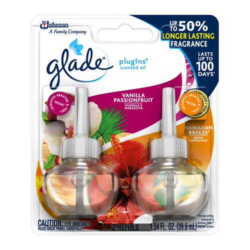 Glade PlugIns Refills Air Freshener, Scented Oil for Home and Bathroom, Hawaiian Breeze & Vanilla Passion Fruit, 1.34 Oz, 3 Count