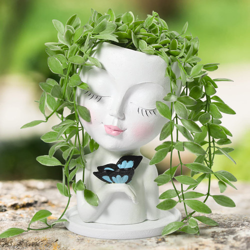 COWATM Face Planters Pots Head for Indoor Outdoor Planter Pot with Butterfly, Succulent Planter with Drainage Hole Cute Lady Face Flower Pots (White) COWATM Face Planters Pots Head for Indoor Outdoor Planter Pot with Butterfly, Succulent Planter with Drainage Hole Cute Lady Face Flower Pots (White)