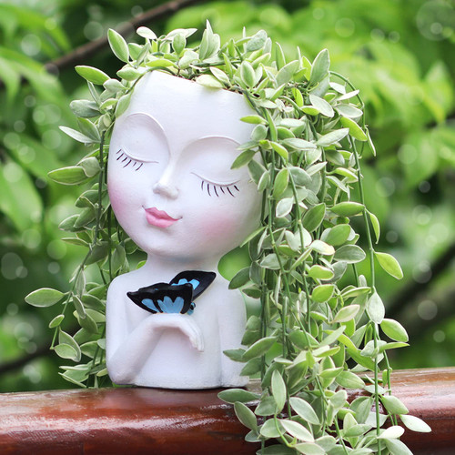 WEWEOW Face Planter/Flower Pot for Indoor Outdoor Plants Resin Succulent Planter with Drainage Hole Cute Lady Face Plant Pots WEWEOW Face Planter/Flower Pot for Indoor Outdoor Plants Resin Succulent Planter with Drainage Hole Cute Lady Face Plant Pots