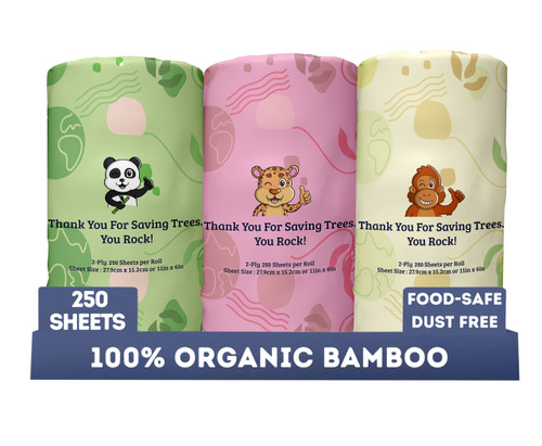 MOTHER EARTH Unbleached Organic Bamboo Paper Towels | 3 Mega Rolls 250 Sheets per Roll | FSC-Certified & Eco-Friendly Paper Towels Made of Sustainable Bamboo
