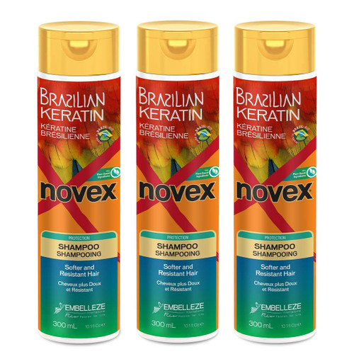 NOVEX Brazilian Keratin Shampoo (Pack of Three) - Infused with a 100% Natural Brazilian Keratin Protein