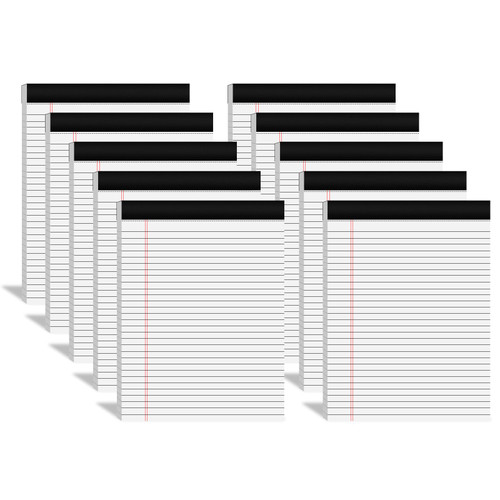Notepads 8.5 x 11, Legal Pads 8.5 x 11.75 inches, 50 Sheets per Pad, 10 Packs of Bright White Paper Note Pads, Notepad with Hard Backboard - 80gsm Paper - Double-sided Printed - Robust Backboard