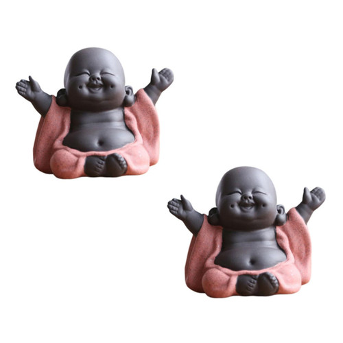 Anneome 2 Pcs Tea Pet Ornament Tiny Cute Buddha Statue Home Accessories Ceramic Buddhist Monk Figurine Tea Tray Pet Little Monk Figures Monk Tea Pet Tea Play Baby Purple Clay Desktop