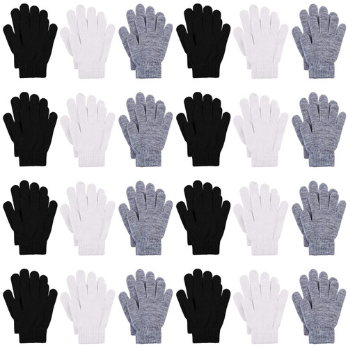 Cooraby 24 Pairs Kids Gloves Winter Magic Gloves Warm Knitted Stretchy Full Fingers Gloves (Multicolor B, 6-11 Years)