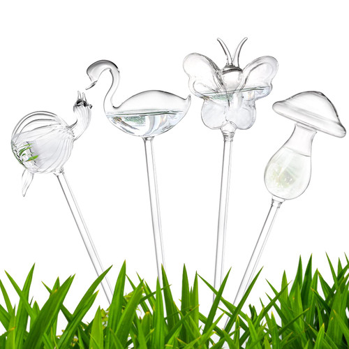 Jucoan 4 Pack Plant Self-Watering Globes, Hand-Blown Glass Automatic Watering Spike Bulbs, Cute Shapes Decorative Aqua Bulbs for Indoor Outdoor Plants Jucoan 4 Pack Plant Self-Watering Globes, Hand-Blown Glass Automatic Watering Spike Bulbs, Cute Shapes Decorative Aqua Bulbs for Indoor Outdoor Plants