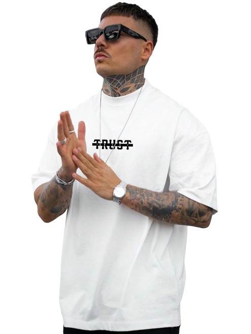 SOLY HUX Men's Graphic Short Sleeve Tees Letter Print Drop Shoulder T Shirts Summer Tee Top White Letter L