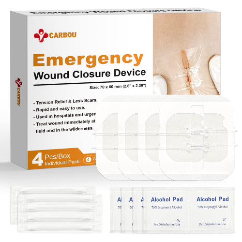 Carbou Zip Sutures Wound Closure Device,Emergency Stitches Bandage, Painless Laceration Repair Without Stitches Wound Care and First Aid(Pack of 4)