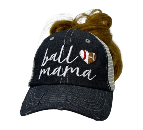 Cocomo Soul Womens Ball Mama Hat | Ball Mom Messy Bun Top Ponytail Hat | Baseball Football Mom Hat | Half Baseball Half Football Hat 605 Dark Grey Cocomo Soul Womens Ball Mama Hat | Ball Mom Messy Bun Top Ponytail Hat | Baseball Football Mom Hat | Half Baseball Half Football Hat 605 Dark Grey