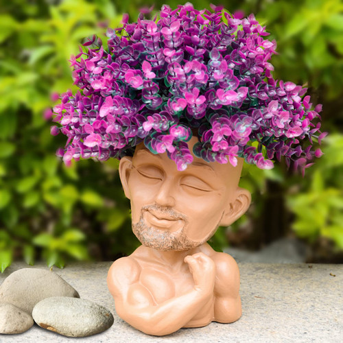 WEWEOW Funny Plant Pots, Head Planter, Face Planter Pot Head - Beefcake Guy Model Face Flower Pot for Indoor and Outdoor Plants, Resin Succulent Planters with Drainage Hole
