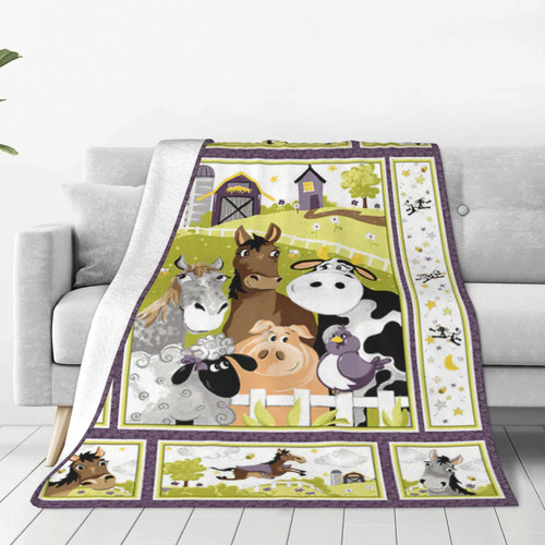 Farm Blanket Cute Animal Decor Throw Blanket Farm Gifts for Girls Boys Super Warm Soft Plush Lightweight Fleece Flannel Blanket Winter Couch Sofa Bedding Blanket for Kids Adults Women 50"X40"