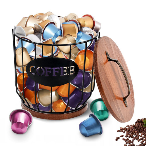 Jhua Coffee Pod Holder Organizer with Lid, Large Capacity Coffee Filter Holder Storage with Wooden Base for Counter, Coffee Pod Basket Container, Coffee Bar Accessories for Pods and Espresso Capsules Jhua Coffee Pod Holder Organizer with Lid, Large Capacity Coffee Filter Holder Storage with Wooden Base for Counter, Coffee Pod Basket Container, Coffee Bar Accessories for Pods and Espresso Capsules