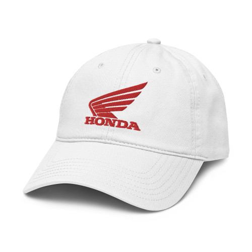 Honda New Red Wing Logo Adjustable Baseball Hat, White, One Size