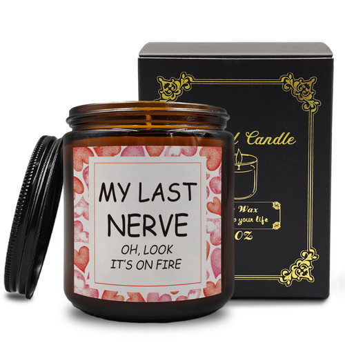 PUHEI My Last Nerve Candle, Funny Birthday Gifts for Women Best Friend, Mothers Day Christmas Valentines Gifts for Her Sister, My Last Nerve Oh Look Its On Fire Candle Soy Scented Jar Candles