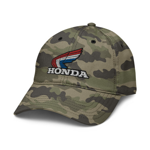 Honda Red, White, and Blue Retro Wing Logo Adjustable Baseball Hat, Green Camo, One Size