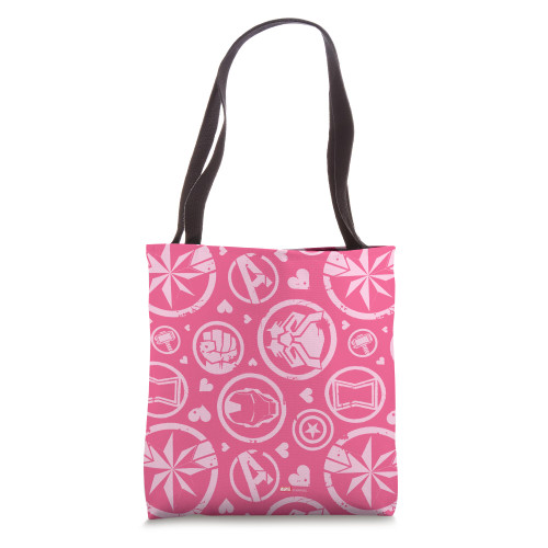Marvel Avengers Super Hero Icons and Hearts Pink Tote Bag