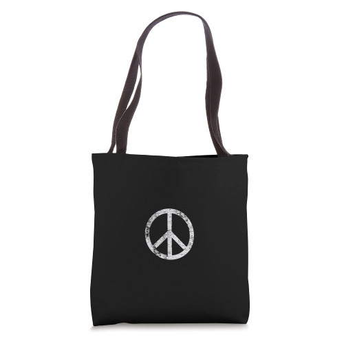 Distressed Peace Sign Pocket Retro Vintage Peace Symbol Tote Bag