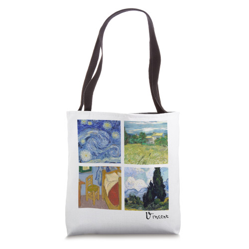 Van Gogh Painting Collage with Starry Night Vincent Van Gogh Tote Bag