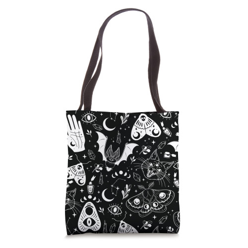 Mystic Witchy Celestial Boho Moth Black Cat Moon Astrology Tote Bag Mystic Witchy Celestial Boho Moth Black Cat Moon Astrology Tote Bag