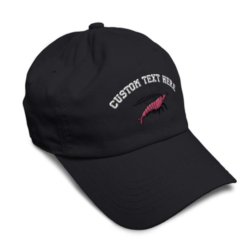 Custom Soft Baseball Cap Shrimp Embroidery Animals Ocean & Sea Life Twill Cotton Dad Hats for Men Women Buckle Closure Black Personalized Text Here