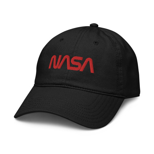 NASA Space Science Classic Jumbo Red Worm Logo Adjustable Baseball Hat, Black, One Size