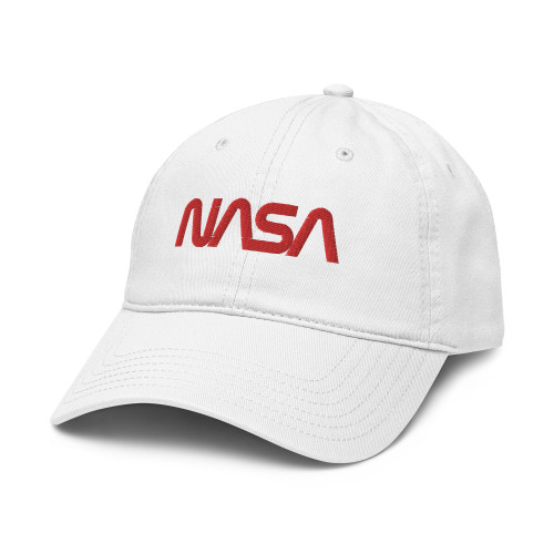 NASA Space Science Classic Jumbo Red Worm Logo Adjustable Baseball Hat, White, One Size