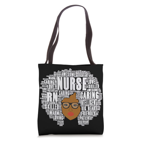 RN Nurse Afro Word Art African American Nurses Gifts Caring Tote Bag