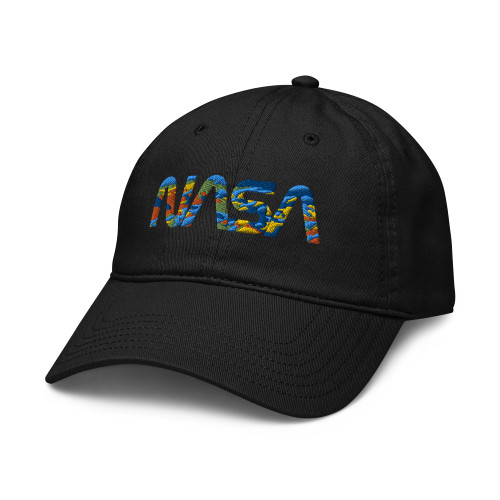 NASA Space Science Jumbo Bright Camo Worm Logo Adjustable Baseball Hat, Black, One Size
