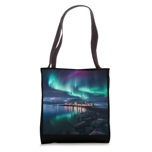 Iceland Northern Lights Aurora Borealis Vacation Photo Merch Tote Bag Iceland Northern Lights Aurora Borealis Vacation Photo Merch Tote Bag