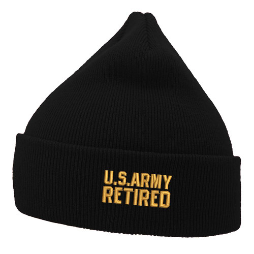 WINGZOO Beanie Men Women - US Army Retired Military Embroidered Unisex Winter Cuffed Skull Knit Hat Cap