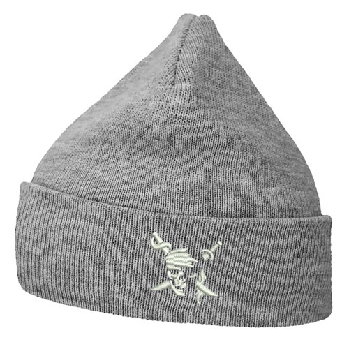 WINGZOO Beanie for Men Women - Pirate Skull & Swords Embroidered Unisex Winter Stretchy Cuffed Skull Knit Hat Cap Grey