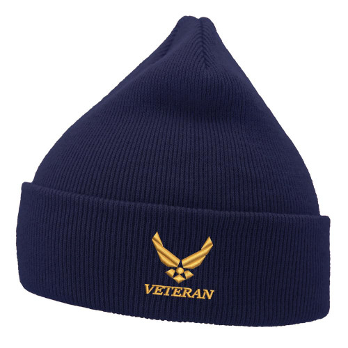 WINGZOO Beanie for Men Women - AIR Force Veteran Embroidered Unisex Winter Stretchy Cuffed Skull Knit Hat Cap Navy