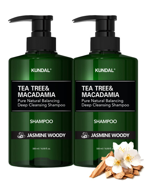 Kundal Tea Edition Jasmine Woody Deep Cleansing Scalp Shampoo Set of 2, Scalp Purifying, Plant based ingredients, Tea tree extract. 34 Floz (500ml x2SET)