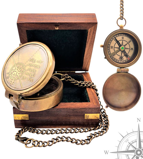 Carfar Nautical Poem Compass Handmade Solid Brass Navigational Vintage Marine Compass with Wooden Box (Not All Those Who Wander are Lost) Carfar Nautical Poem Compass Handmade Solid Brass Navigational Vintage Marine Compass with Wooden Box (Not All Those Who Wander are Lost)