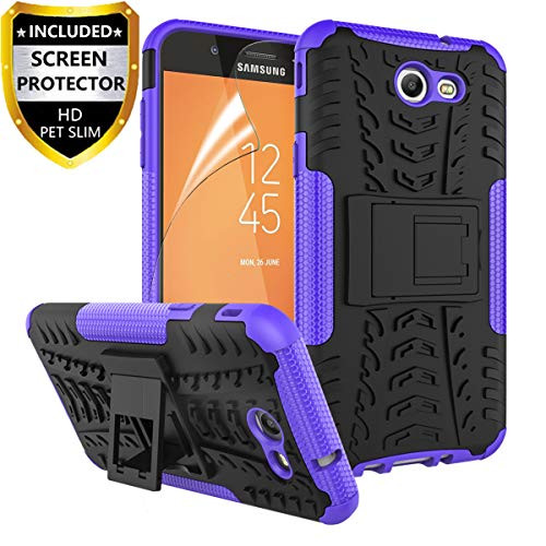 RioGree Phone Case for Samsung Galaxy J3 Luna Pro/Galaxy J3 Prime/Galaxy J3 Emerge /J3 Eclipse/J3 2017/ Amp Prime 2/Express Prime 2/Sol 2/J3 Mission, with Screen Protector Kickstand Cover Skin, Purple