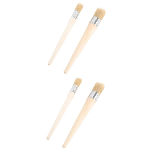 TEHAUX 4 Pcs Handle Paint Brush Paint Brush for Staining Wood Paint Brush Drawing DIY Tools Wax Brush Round Hair Brush Wall Paint Brushes Chubby Brushes Bamboo Round Head Stain Brush