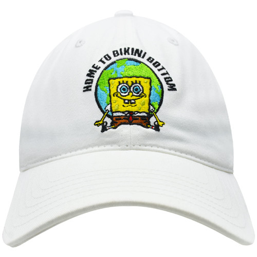 Spongebob Squarepants Dad Hat, 100% Recycled Cotton Adult Baseball Cap with Curved Brim, White, One Size