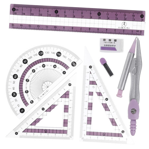 LALAFINA 3 Sets Ruler Set Office Supplies Triangle Ruler Supply kit Compass for Geometry Protractor Compass Triangle Board Compass and Protractor Metric System Square Foot Student Plastic
