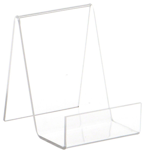 Plymor Clear Acrylic Flat Back Display Easel with 1.5" Box Ledge, 4" H x 3" W x 4" D (2 Pack)