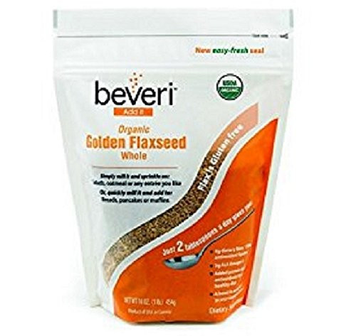 Beveri NutritionOrganic Golden Milled Flax SeedWhole SeedsA Natural, Essential, High-Protein + Fiber Superfood1 Pound Bag