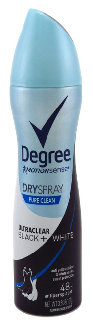 Degree MotionSense Dry Spray Antiperspirant UltraClear Black + White Pure Clean - 3.8 oz, Pack of 3