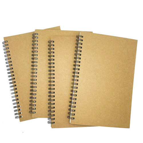 HEMALL Soft Cover Spiral Notebook Journal 4 Pack, Blank Sketchbook Pad, Wirebound Memo Notepads Diary Notebook Planner with Unlined Paper, 100 Pages/ 50 Sheets, 7.5 inch x 5.1 inch (Brown) H399