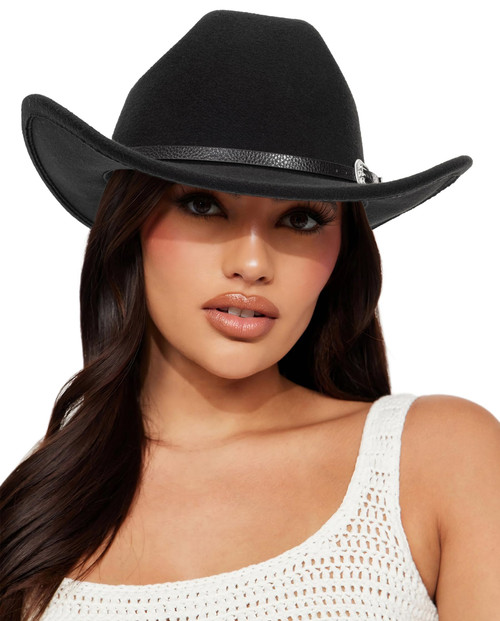 Classic Felt-Western-Cowboy-Cowgirl-Hats for Women-Men Fedora-Jazz-Hat with Belt Black(Lagre) Classic Felt-Western-Cowboy-Cowgirl-Hats for Women-Men Fedora-Jazz-Hat with Belt Black(Lagre)