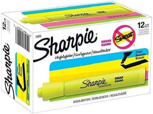 Sharpie 25025 Tank Highlighters, Chisel Tip, Fluorescent Yellow, 12-Count (12 Count (2 PACK))