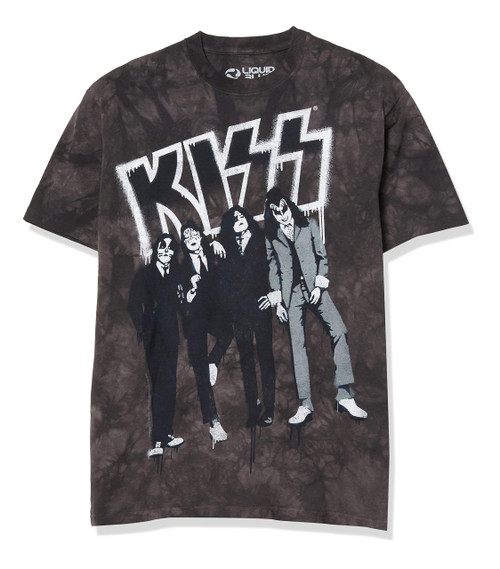 Liquid Blue Kiss Dressed to Kill Stencil Graffit T-Shirt, Dark Grey Tie Dye, Small
